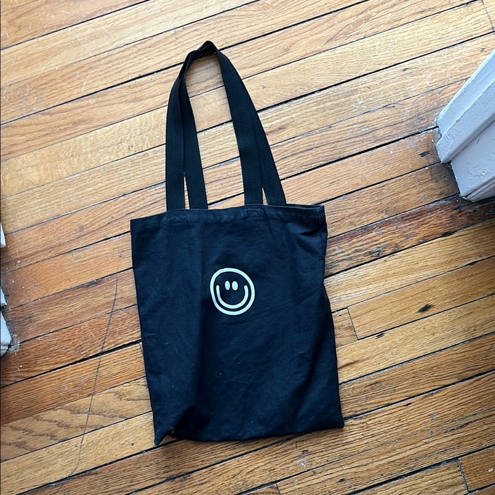 Black Tote Bag with Smiley Design